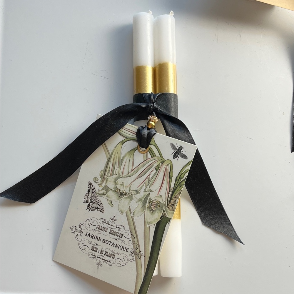 Candles White and Gold Candles with Black Ribbon
